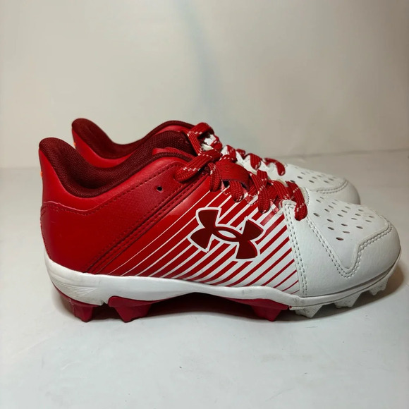 Under Armour Other - Boys Red & White Under Armour Leadoff Low Rm Jr Shoes Cleats 1 Y Baseball